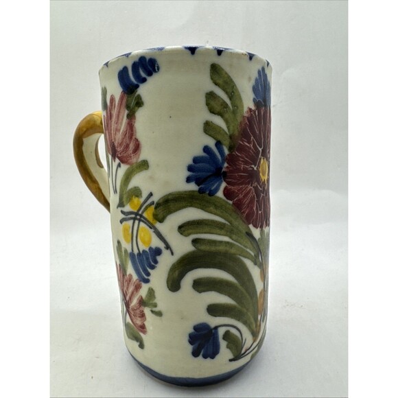 Vintage Handmade Painted From Spain Coffee Tea Mug Cup Flowers Signed - Picture 3 of 8